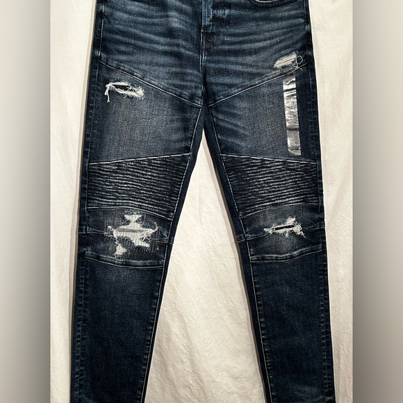 NEW MENS 30 X 38 AMERICAN EAGLE BLUE AIRFLEX+ DARKEN DESTROY SKINNY DENIM JEANS - Picture 2 of 9